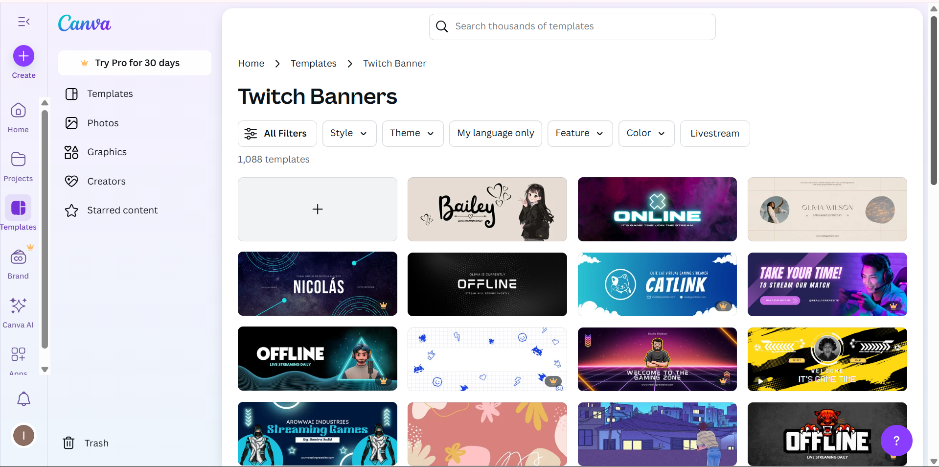 Canva - platform popular untuk mendapatkan templat banner Twitch secara percuma