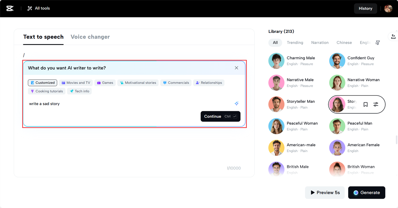 Upload your text or use the AI writer
