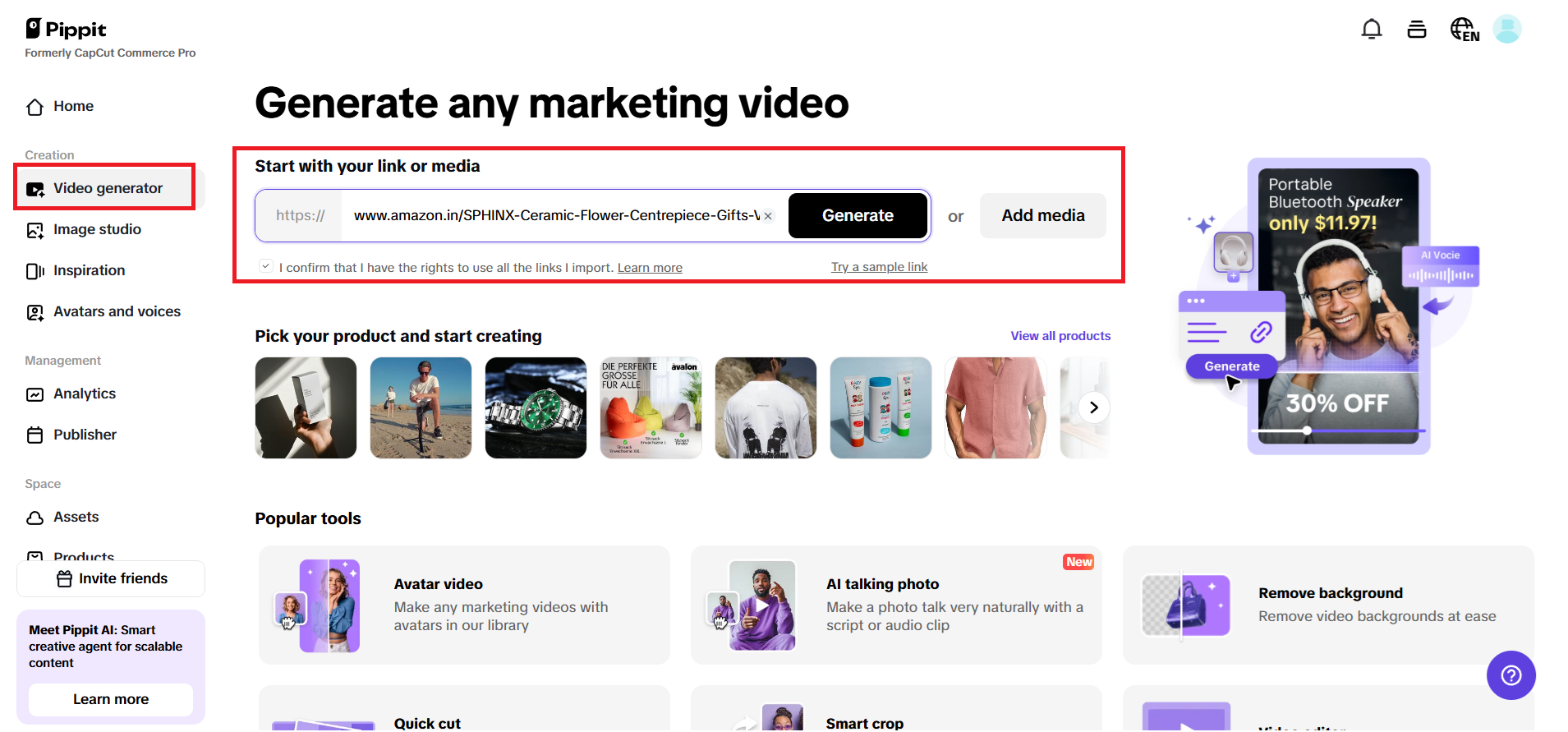 Enter a product link or add media