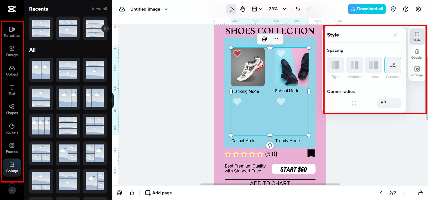 Bento rács létrehozása a CapCut Webben