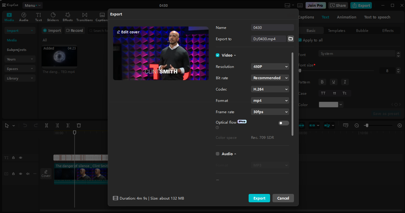 Exportieren des Videos in CapCut
