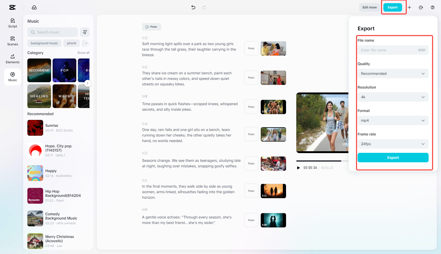 Export the video and share