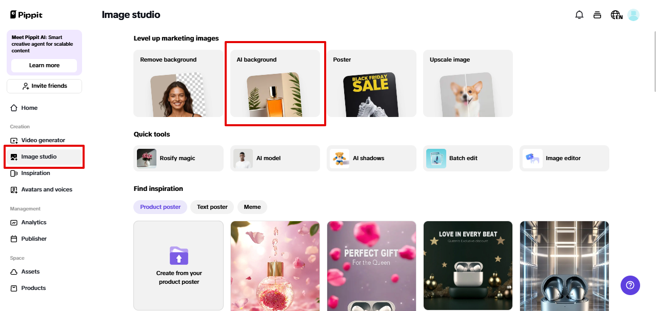 accessing AI background tool in Pippit