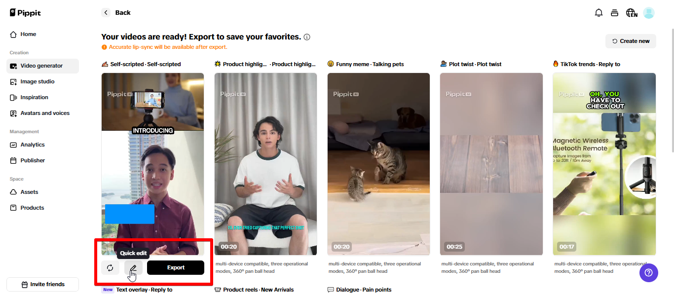 Modifica rapida dei video in Pippit