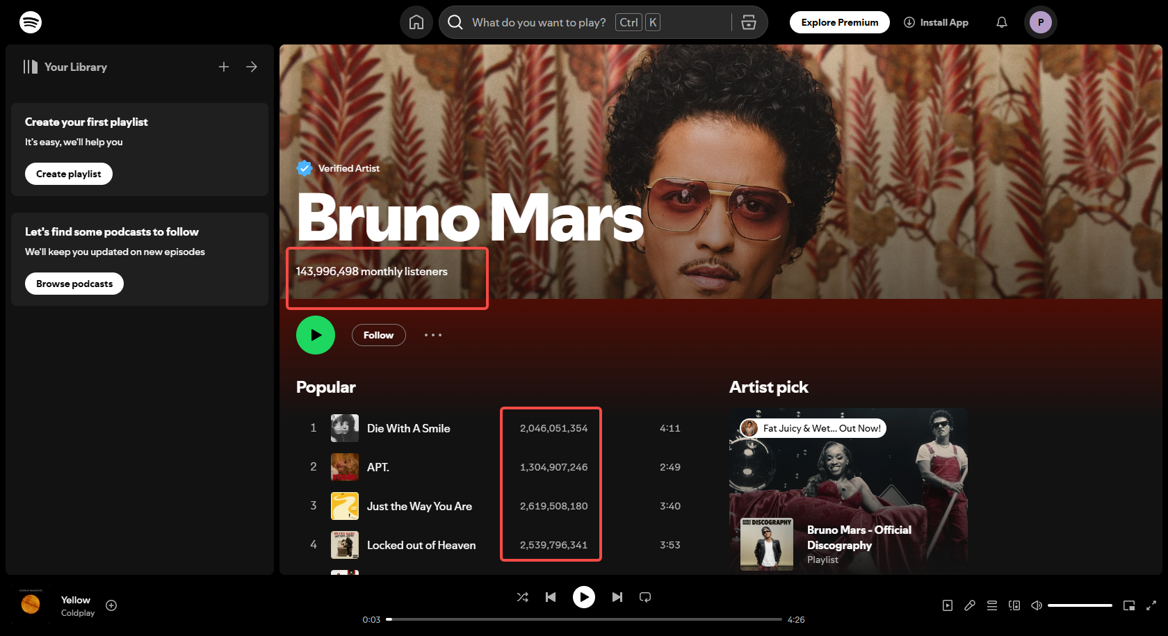 Check the monthly listener count on Spotify