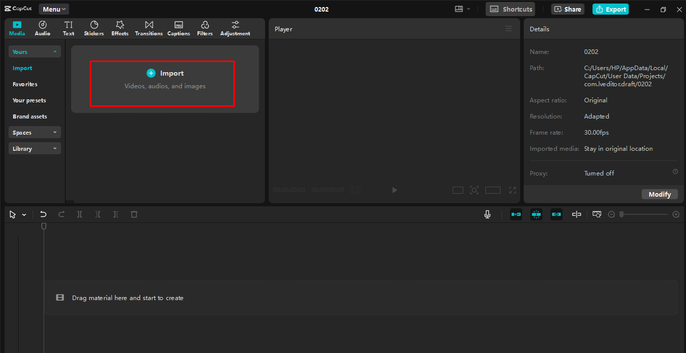 Importar vídeo en el CapCut editor de vídeo de escritorio