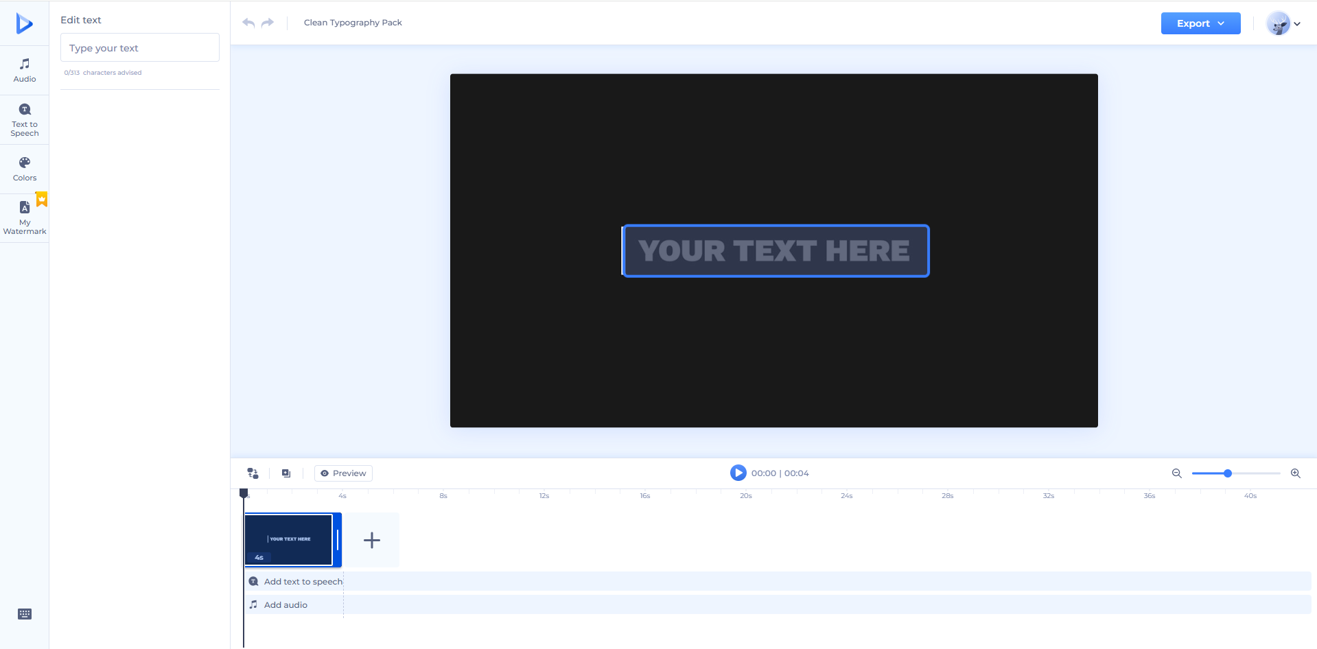 Interfaz de Renderforest: el generador de video de texto animado perfecto