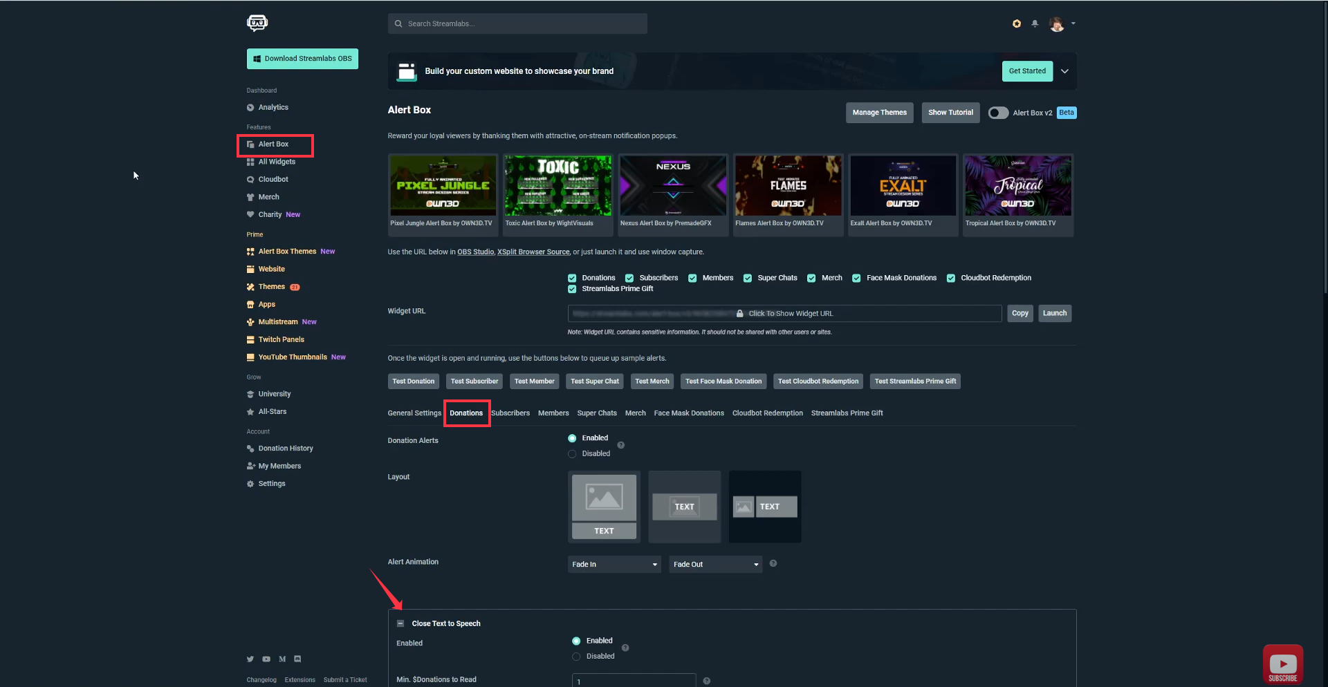 صورة توضح كيفية إعداد تحويل النص إلى كلام (TTS) على Twitch على جهاز الكمبيوتر.