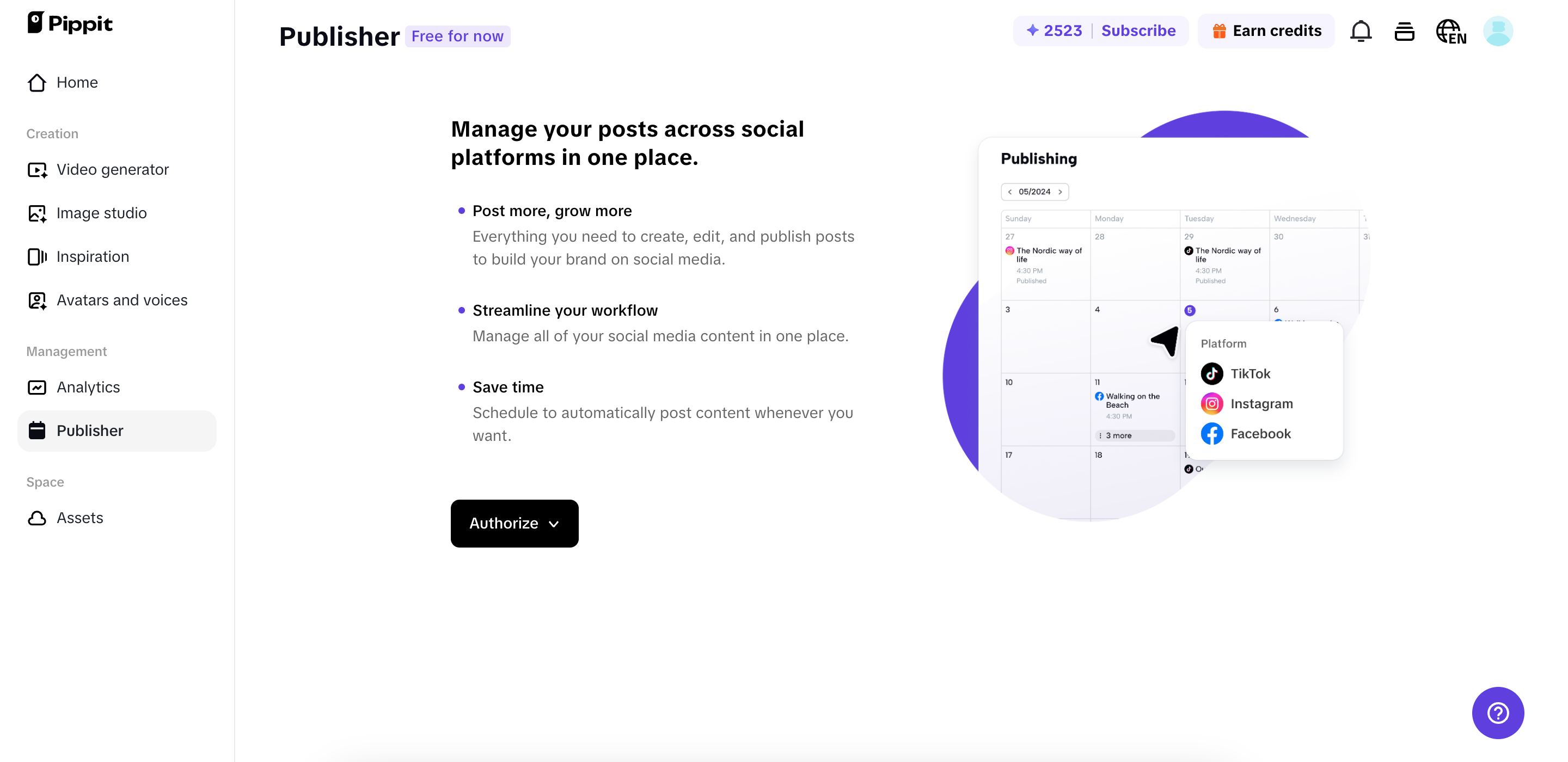 Pippit 的社交媒體管理工具