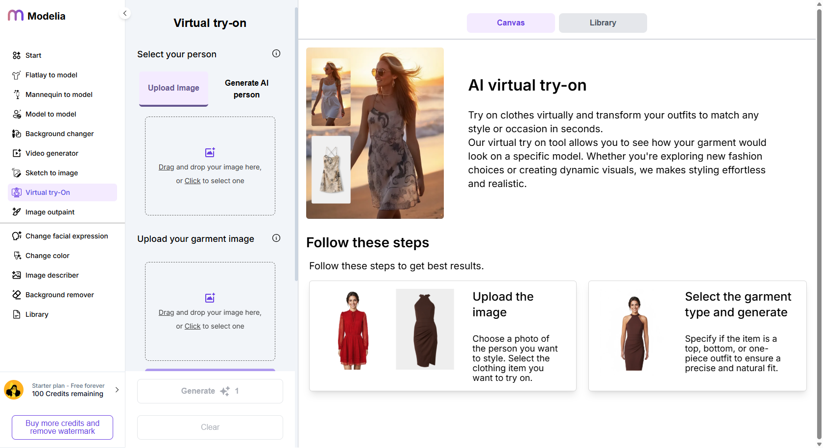 Modelia.ai máy phát điện quần áo AI