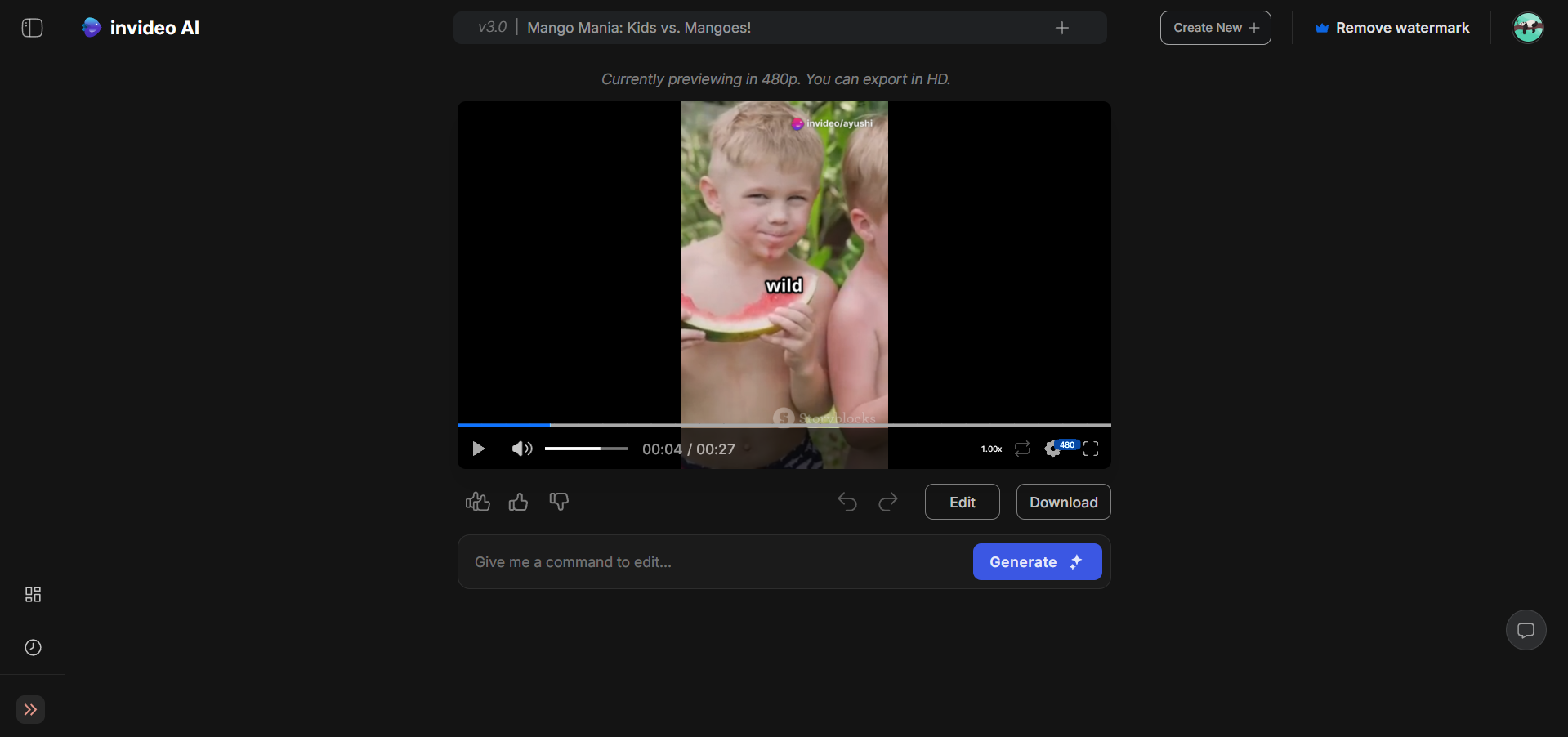 InVideo AI インターフェース