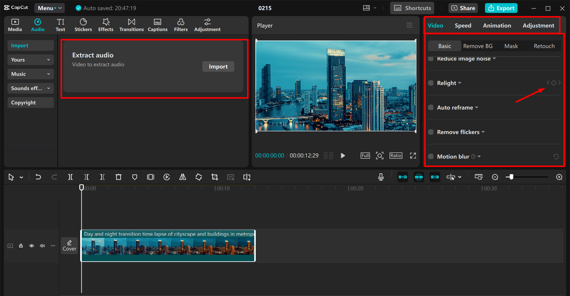 Bearbeitung und Verbesserung eines Videos für verbesserte YouTube-KPIs im CapCut Desktop-Video-Editor