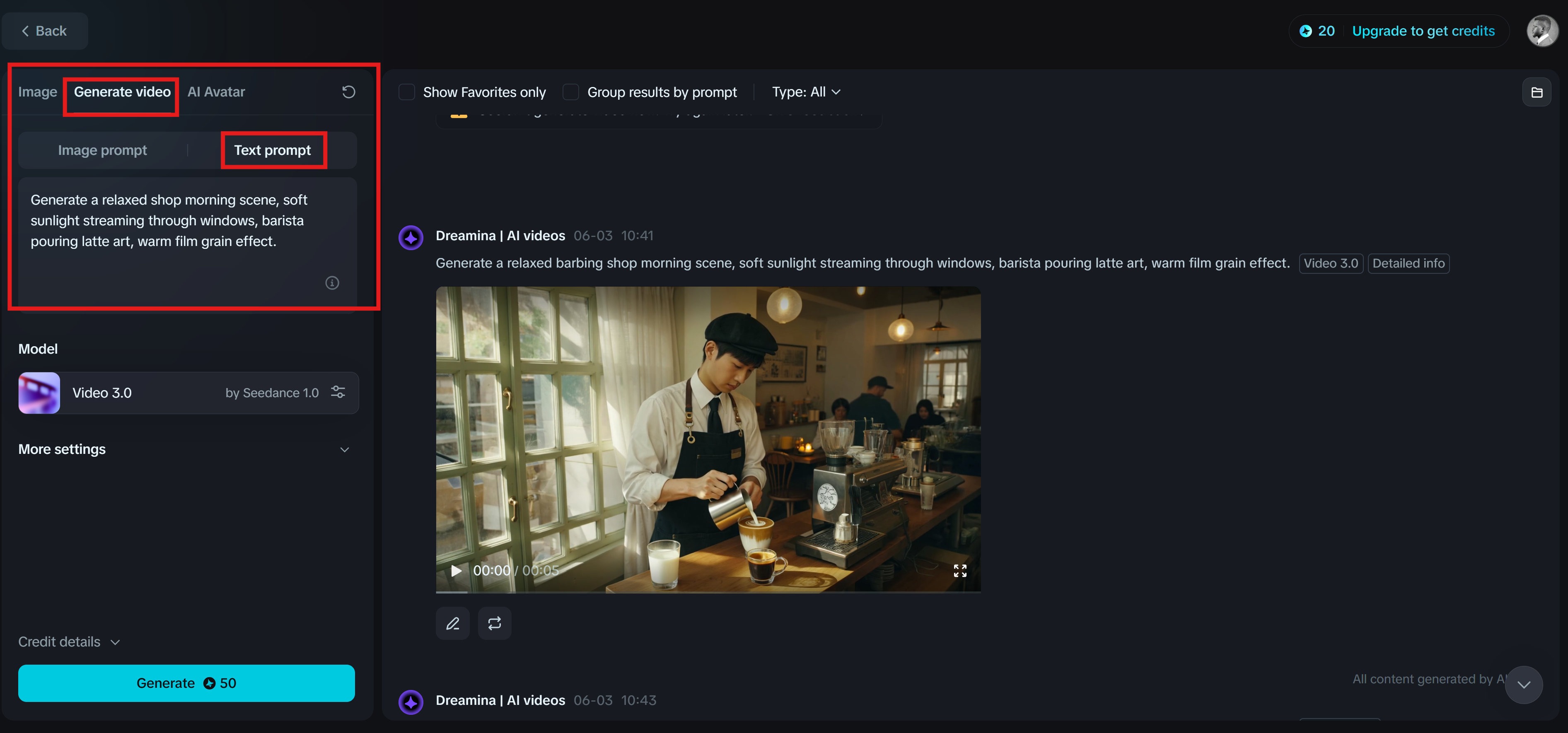 Dreamina: Fråga till video