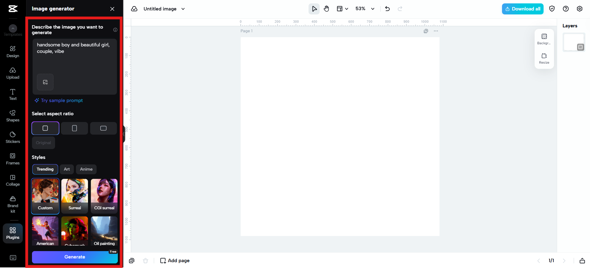 Input prompt, adjust settings and generate
