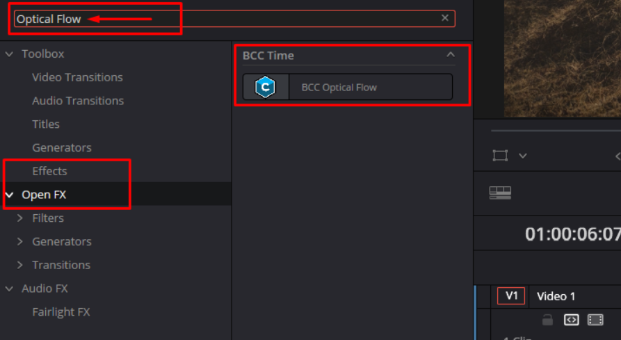 Optischer BCC-Fluss in DaVinci Resolve hinzufügen