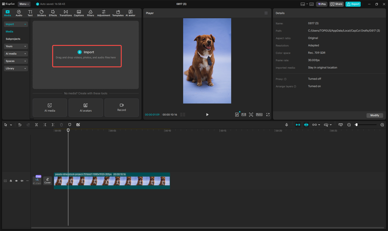 Import files to CapCut