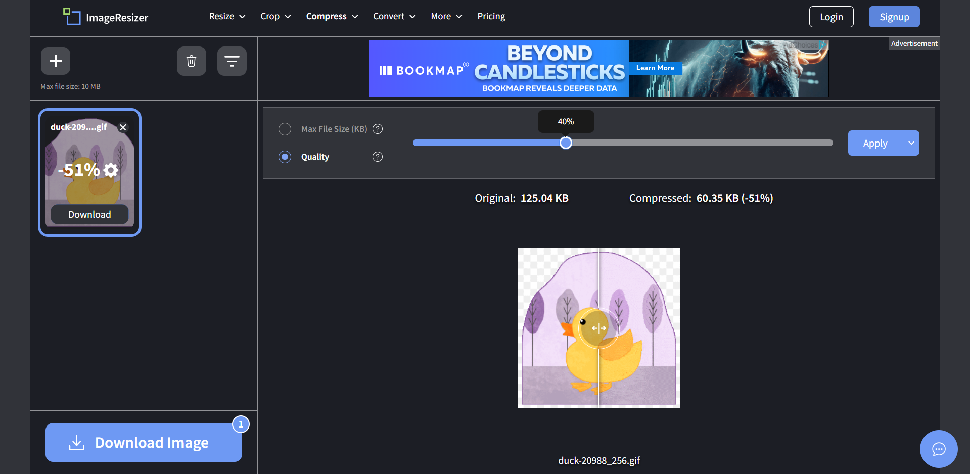 Interface do Image Resizer - o melhor compressor de GIFs