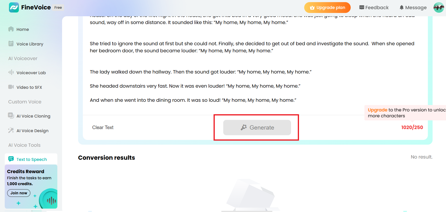 Generate AI text-to-speech