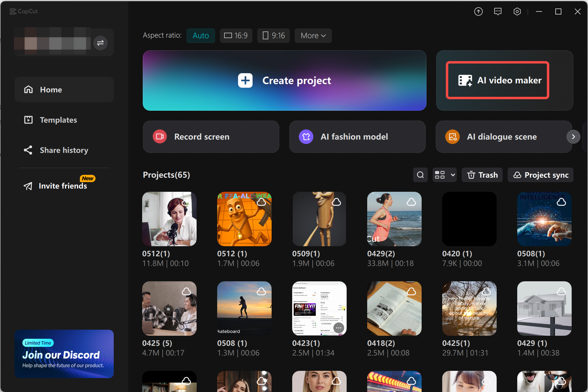Accessing the AI video maker tool from CapCut