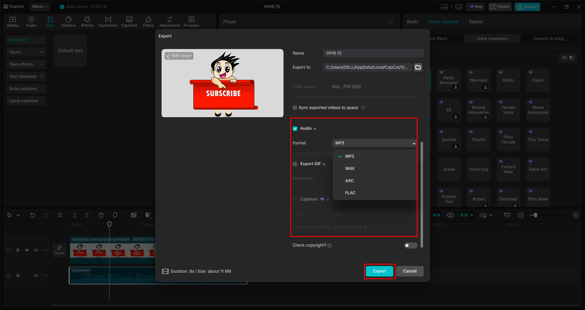 Exporting a video from the CapCut desktop video editor