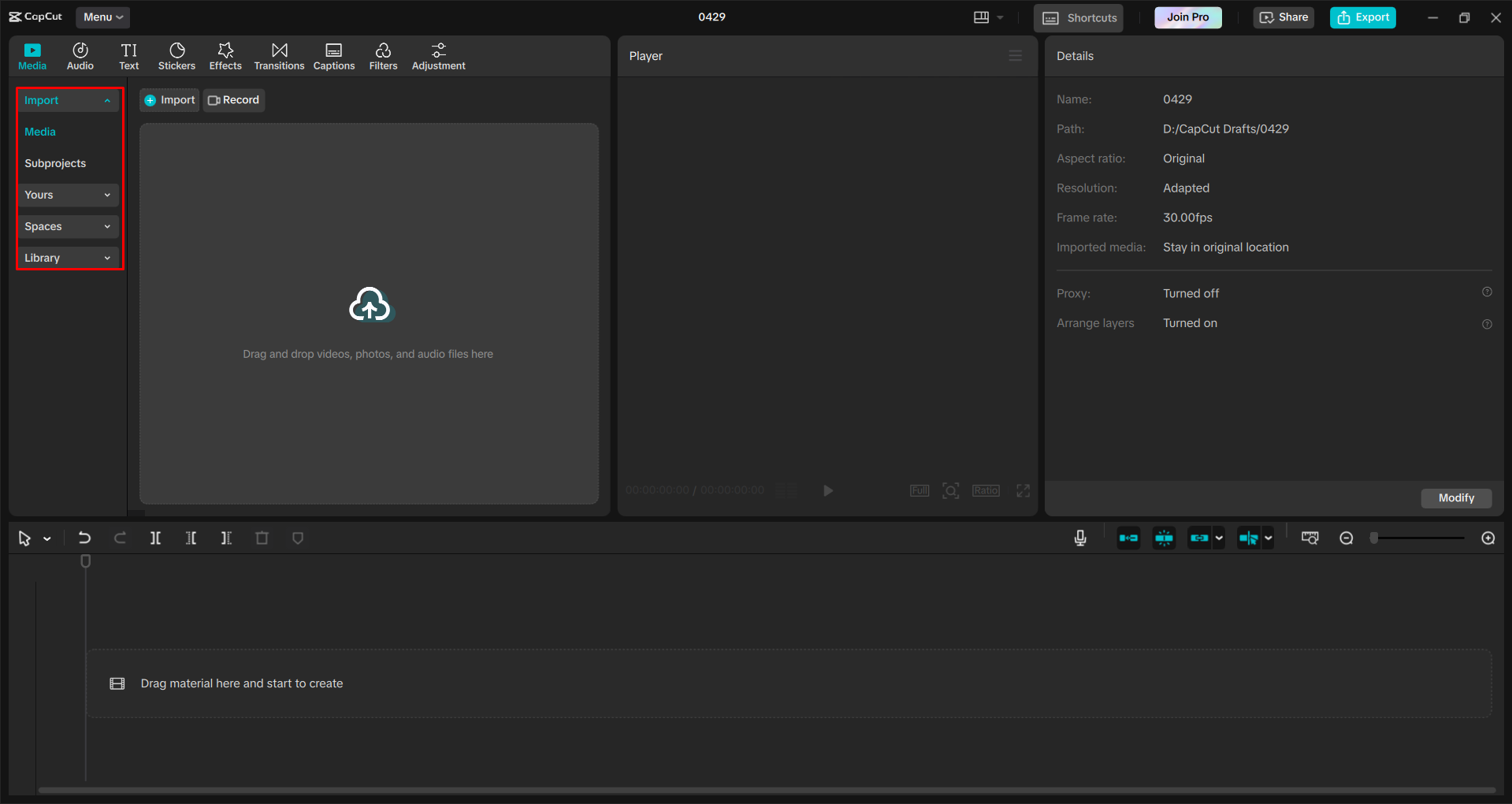 Uploading a video to the CapCut desktop video editor