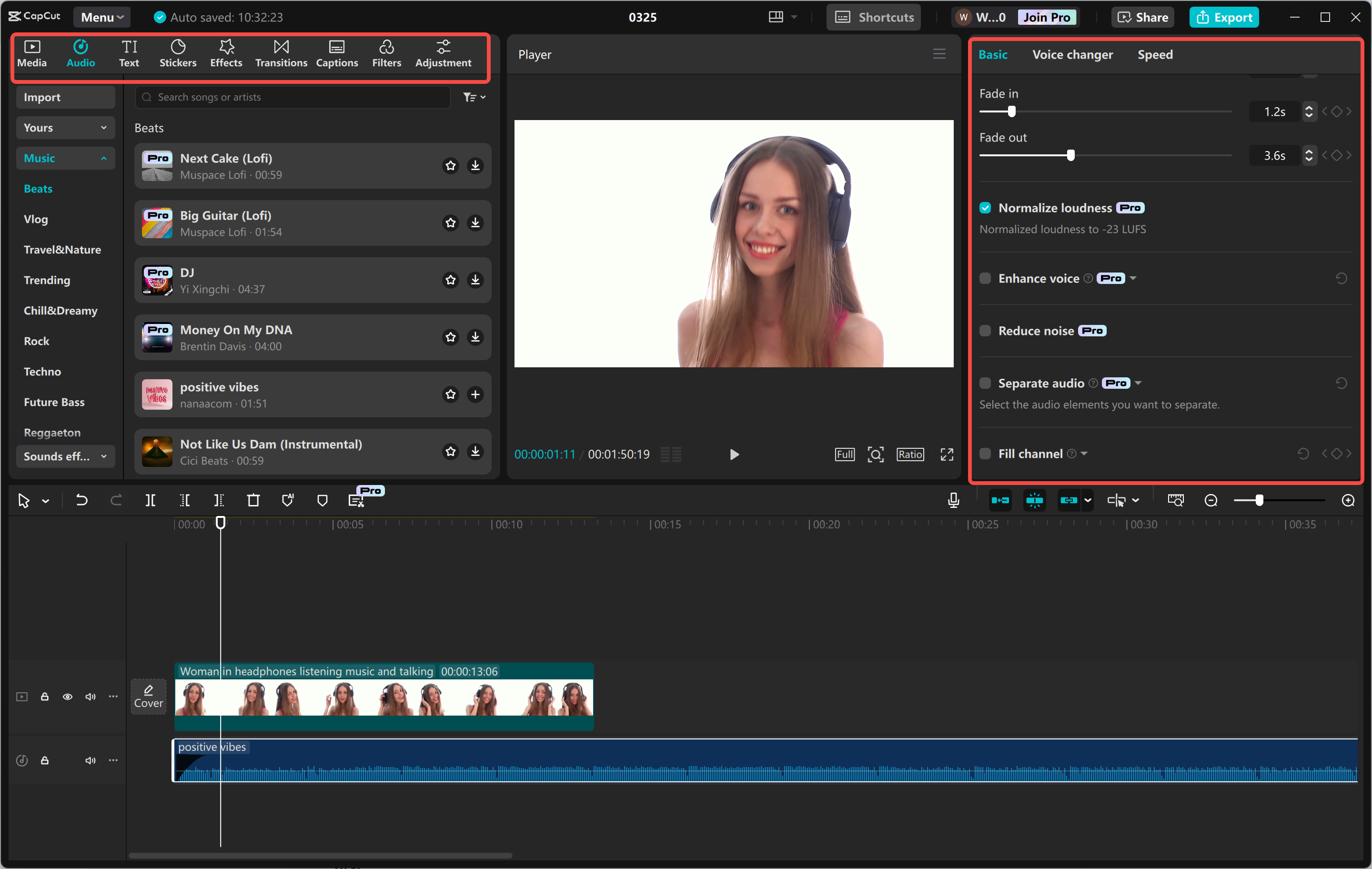 Menambah dan menyegerakkan muzik ke video dalam editor video desktop CapCut