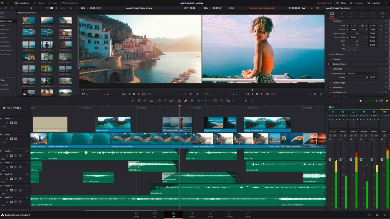 Interface of DaVinci Resolve - a free Premiere alternative
