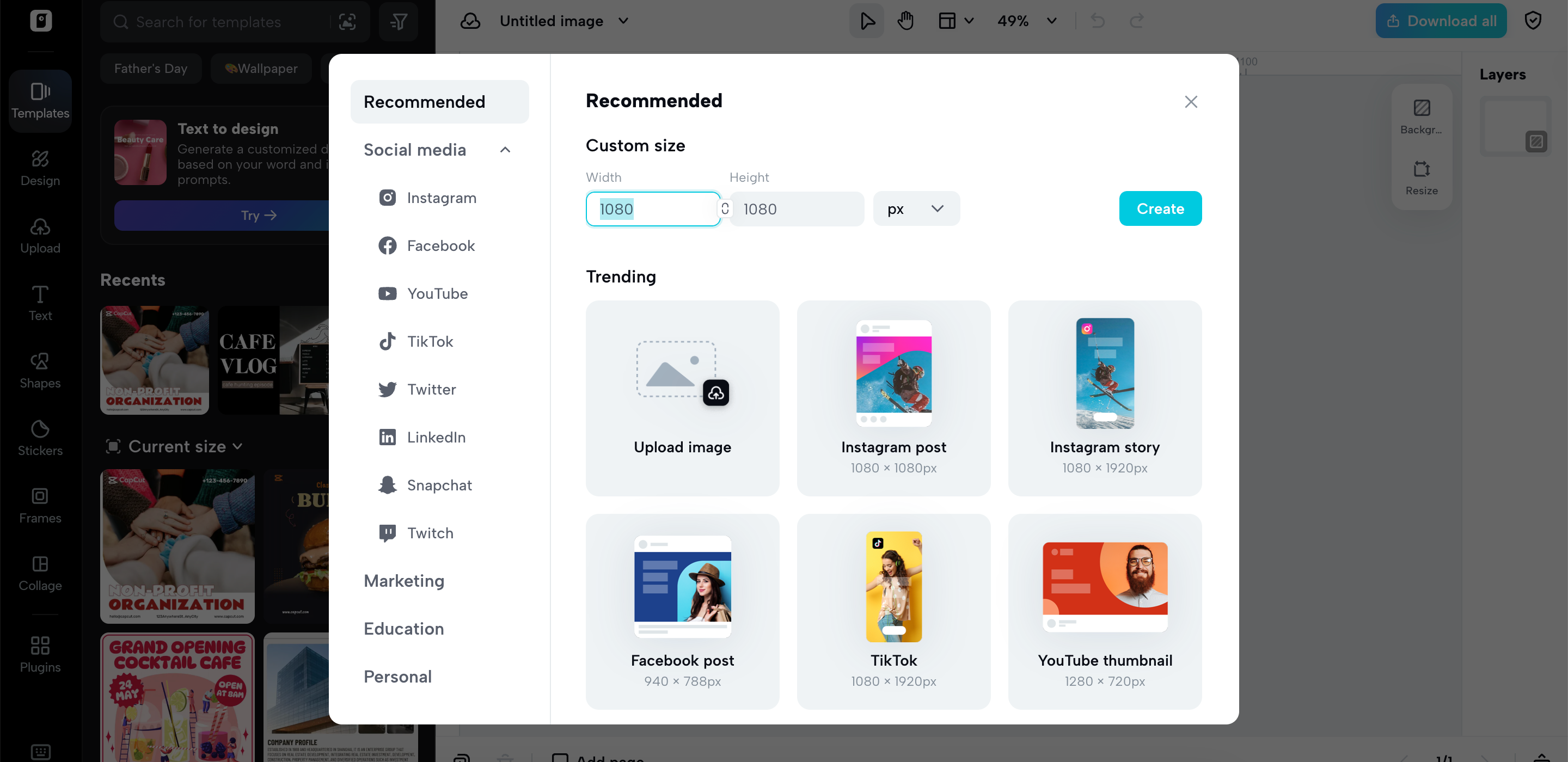 Choose a thumbnail size