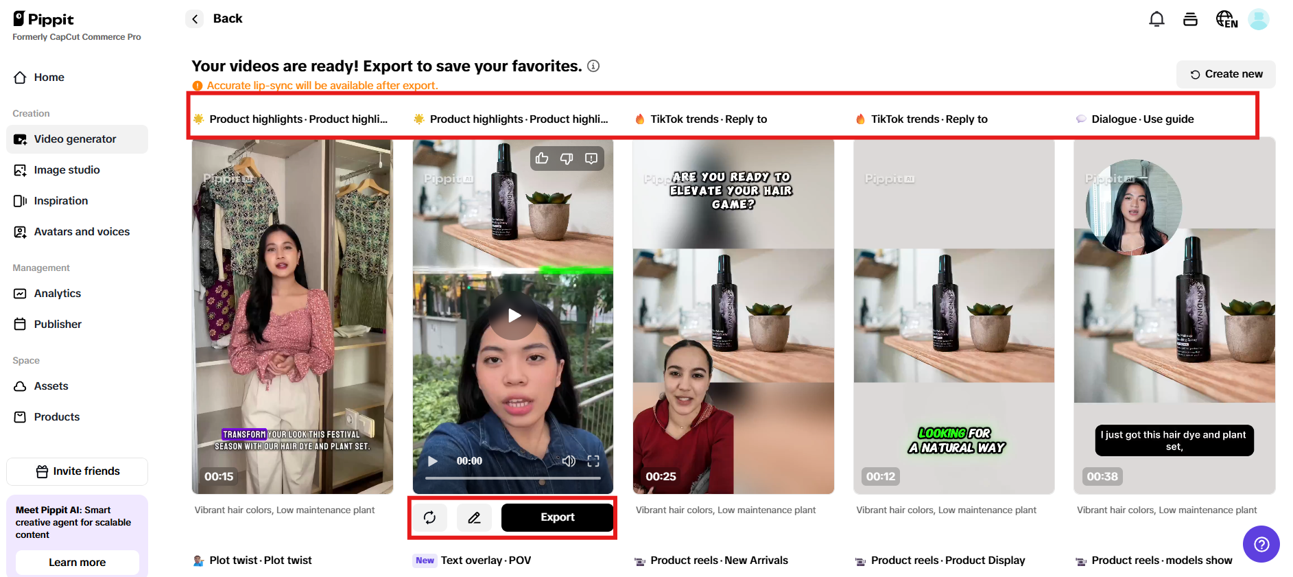 Preview generated videos and click Quick edit