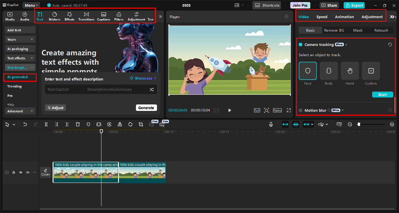 Personalizzazione dell'animazione nell' CapCut editor video desktop