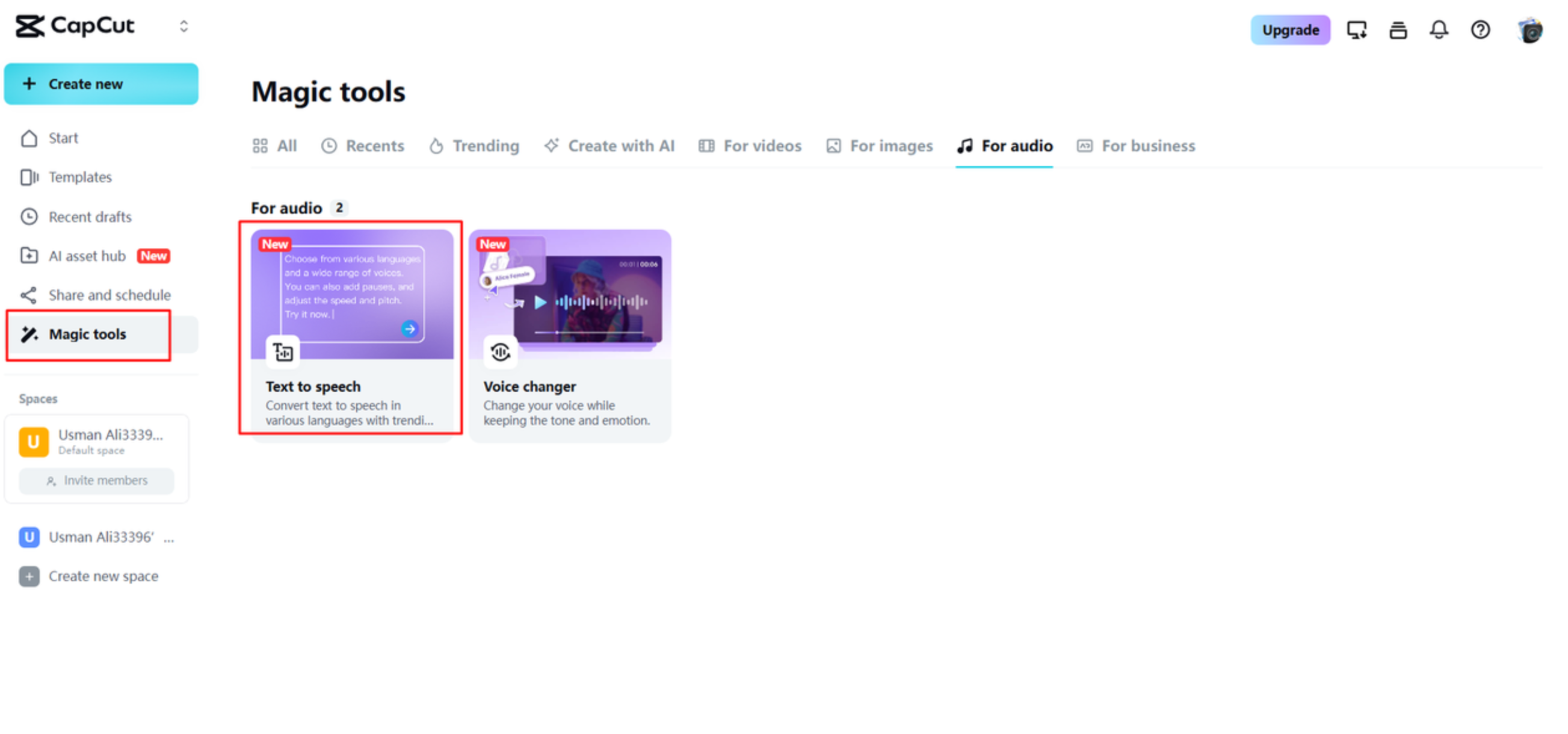 Accesso allo strumento di conversione testo in voce su CapCut Web