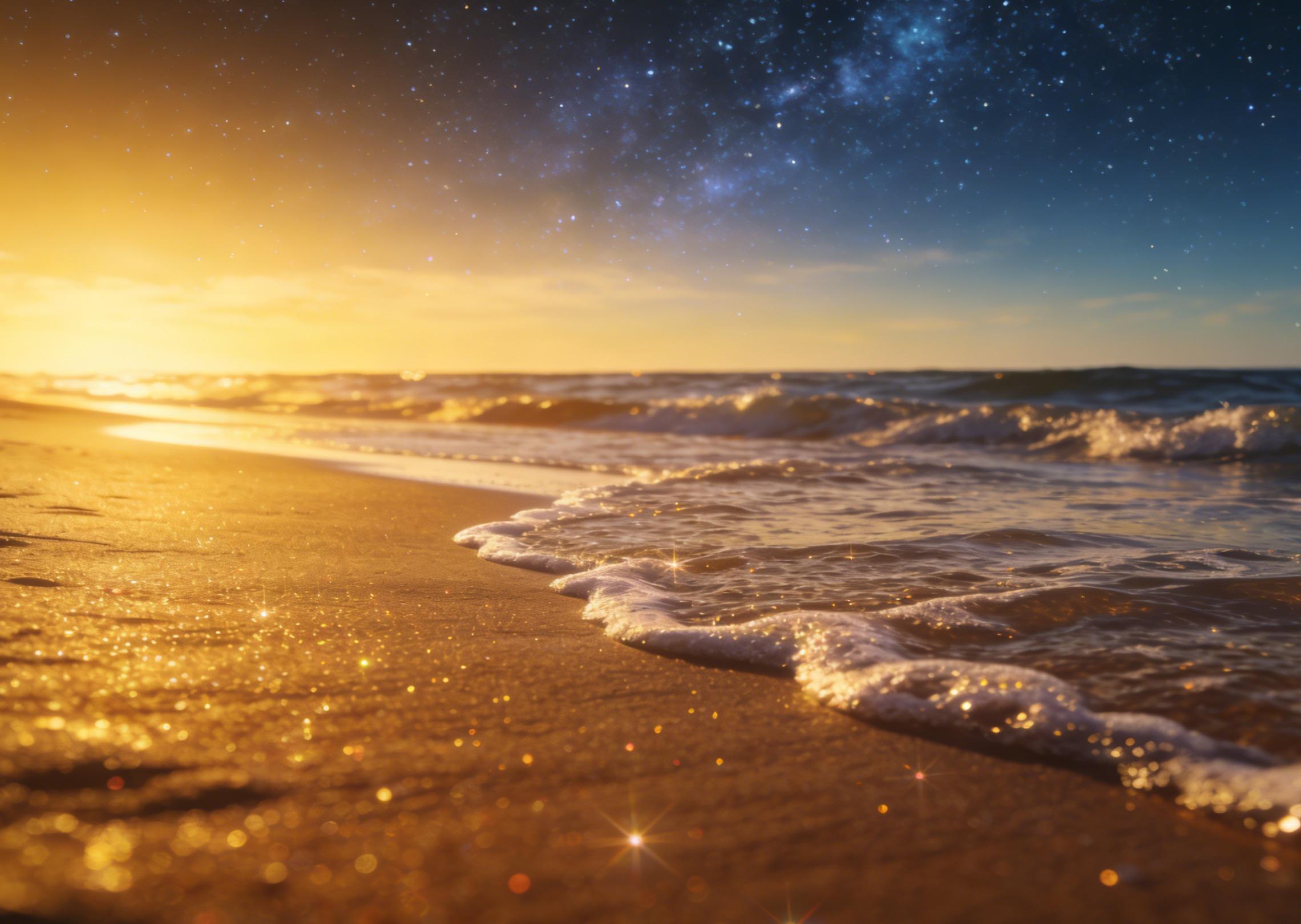 Mescola perfettamente la spiaggia del tramonto dalla foto di riferimento con un cielo notturno stellato