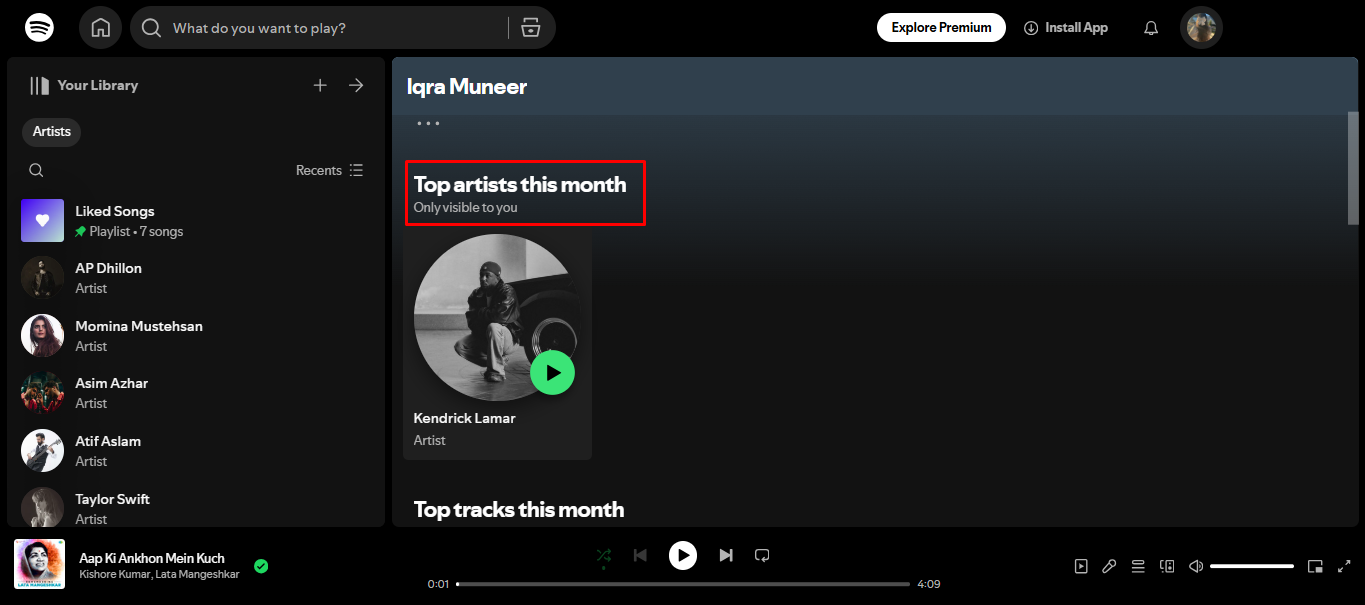 Imagen que muestra cómo ver a tu mejor artista en Spotify