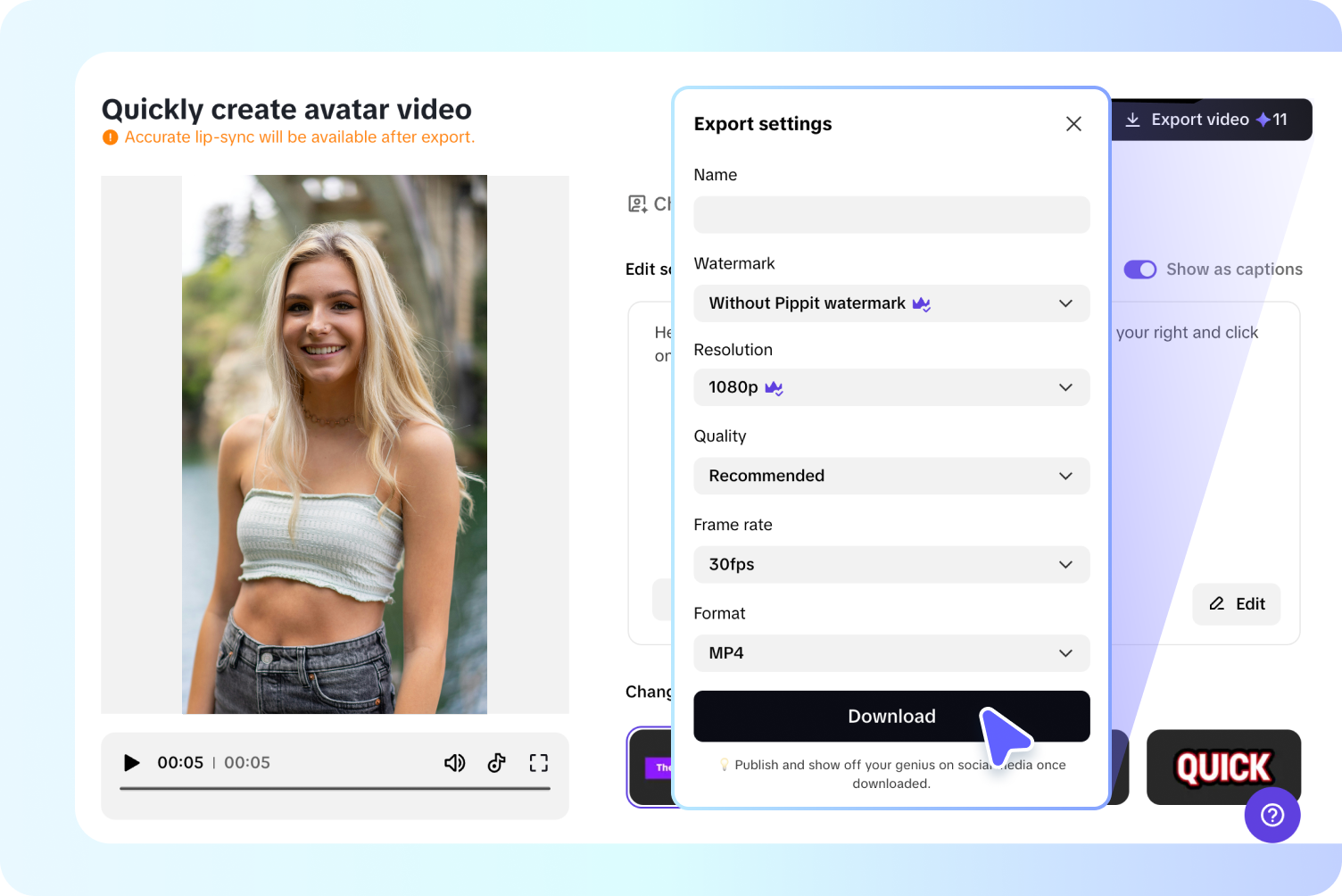 Customize and export 