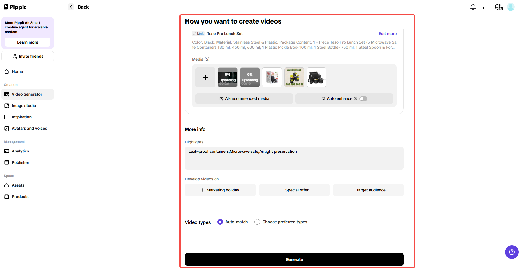 Editing UGC video settings in Pippit