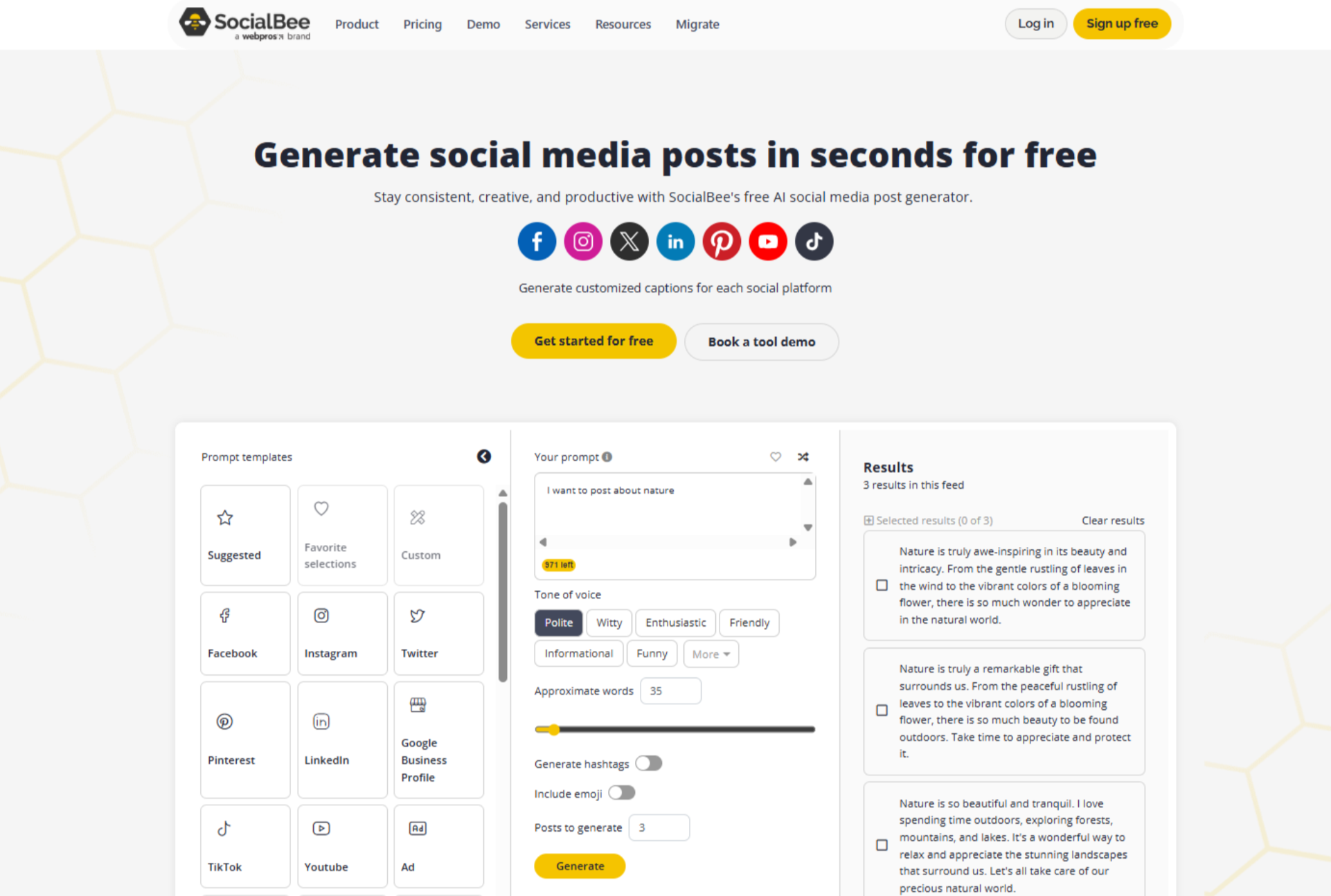 Інтерфейс SocialBee - ще одного безкоштовного AI-генератора постів для Facebook