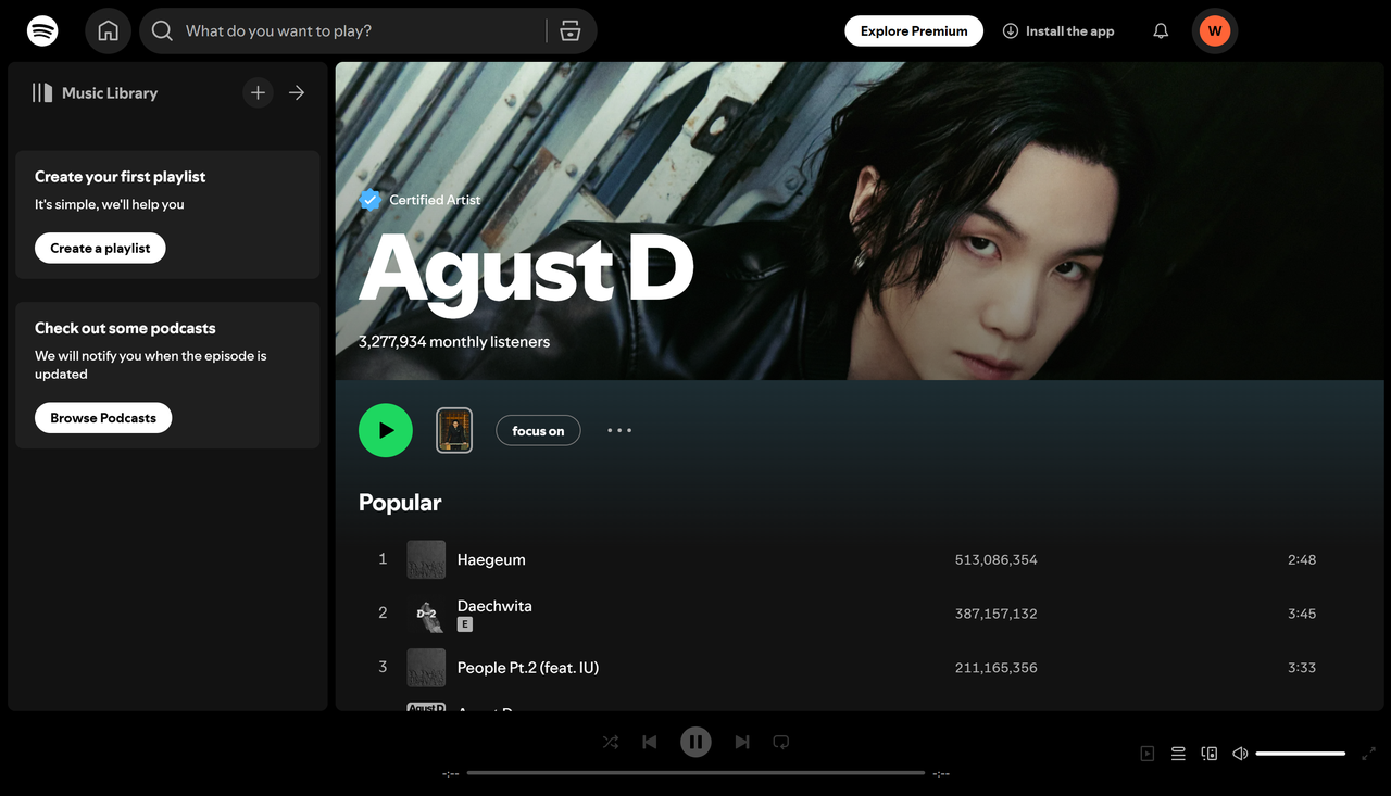 Agust D - El artista de K-pop más transmitido en Spotify, mezclando rap y emoción