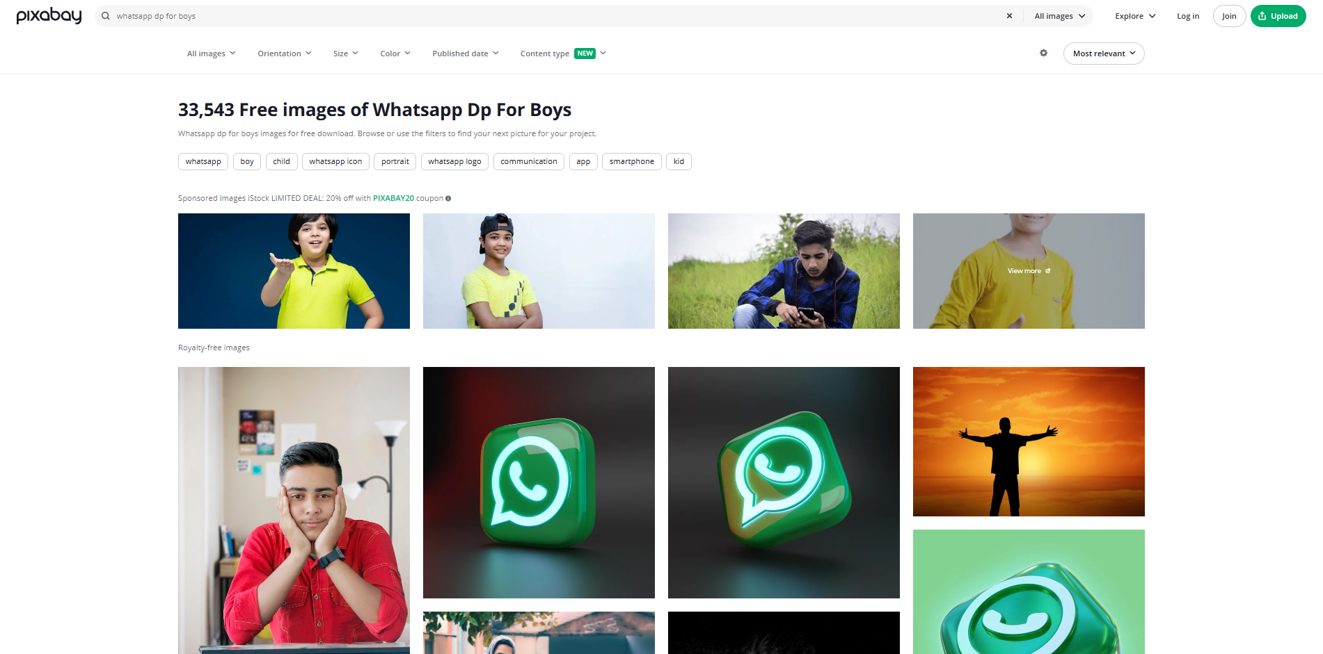 Interface of Pixabay - the most liked site to get Whatsapp profile pics for boys
