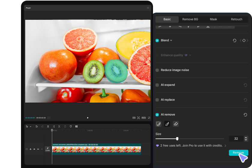 Using the AI video object remover in the CapCut desktop video editor