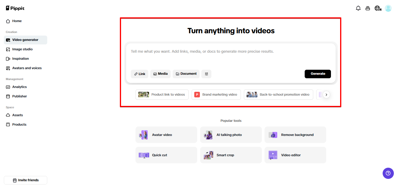 Pippit video generator