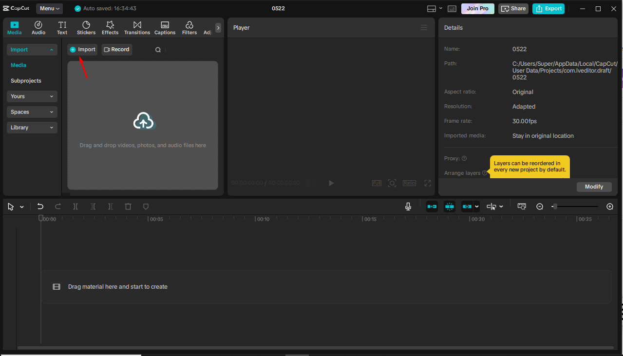Importar vídeo en el CapCut editor de vídeo de escritorio