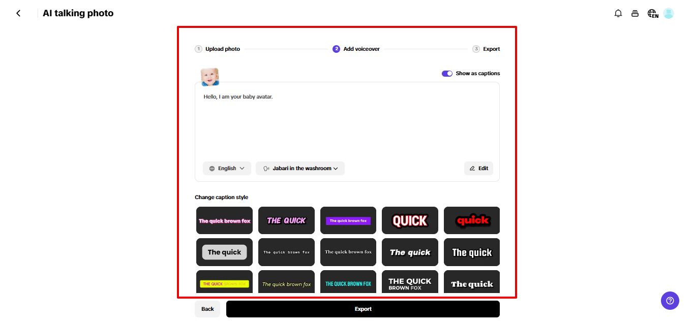 Adding script for baby picture to video in Pippit