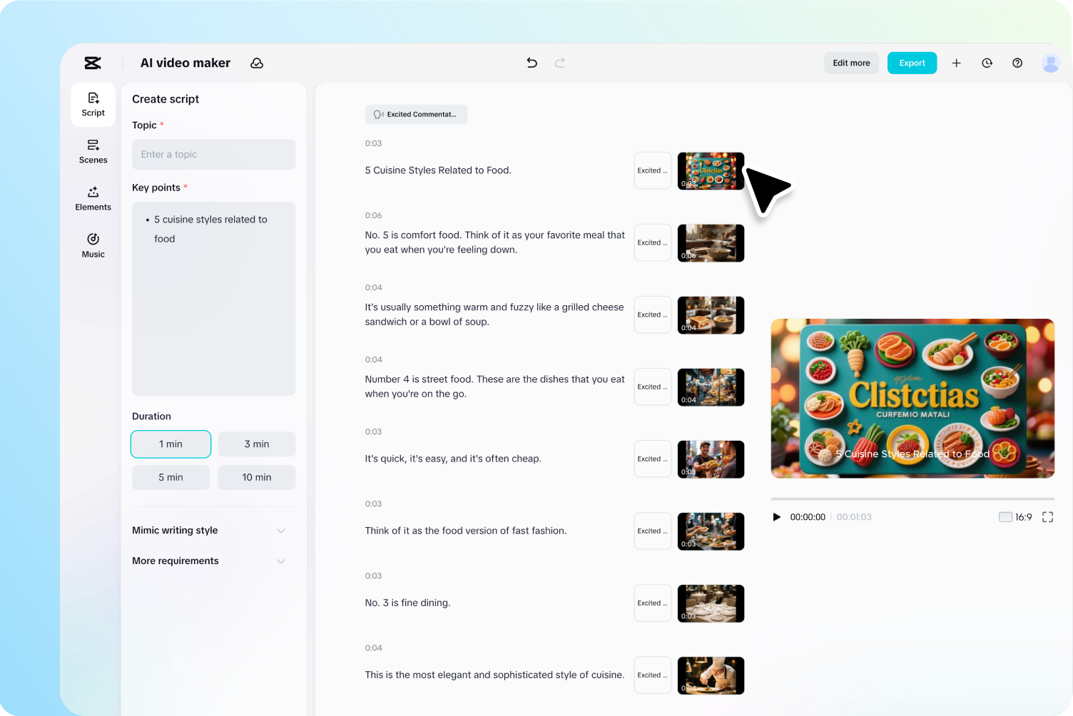 Generazione e personalizzazione di video utilizzando il generatore AI di immagini in video di CapCut Web
