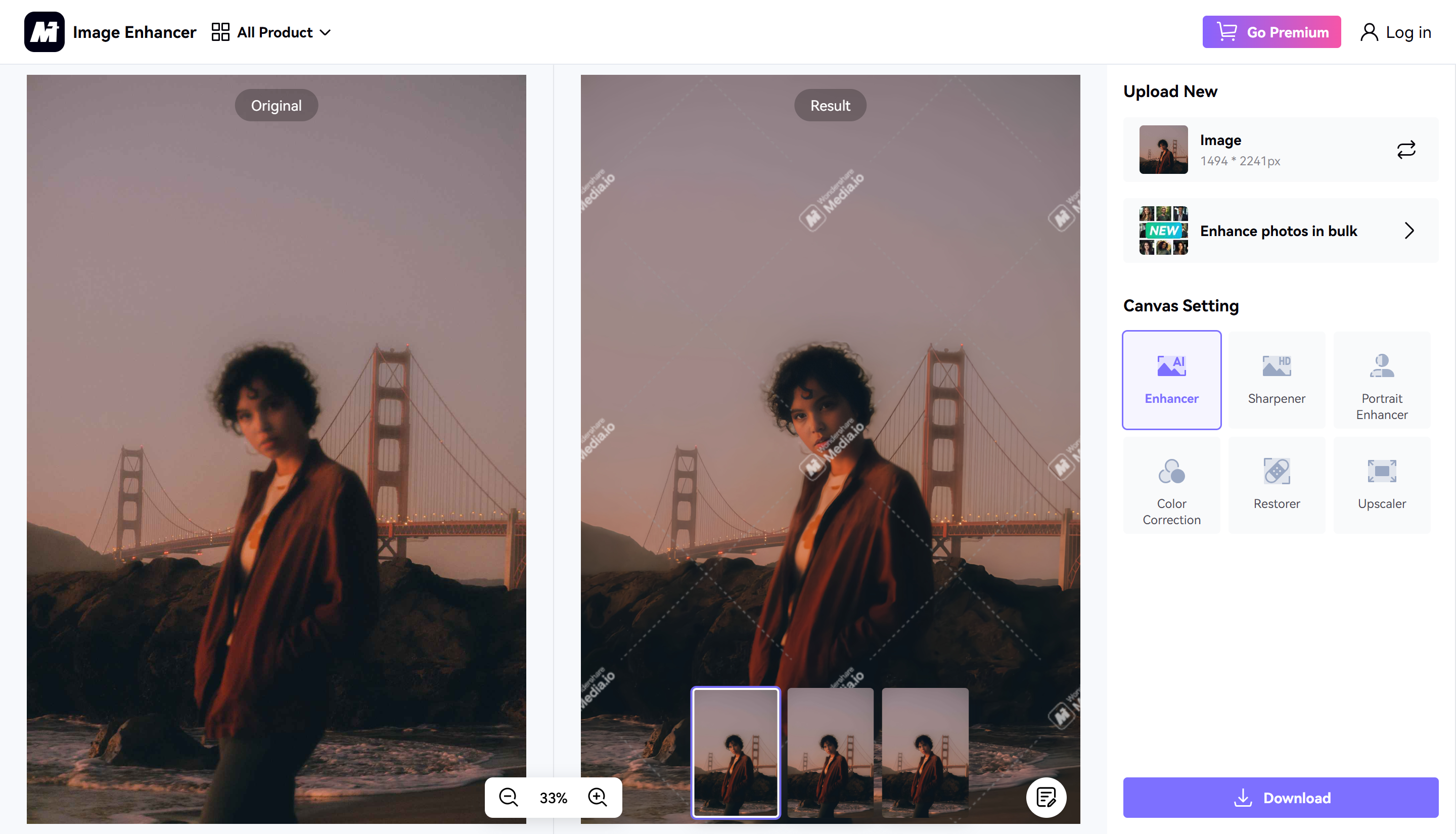 Interface of Media.io - one of the best AI photo retoucher