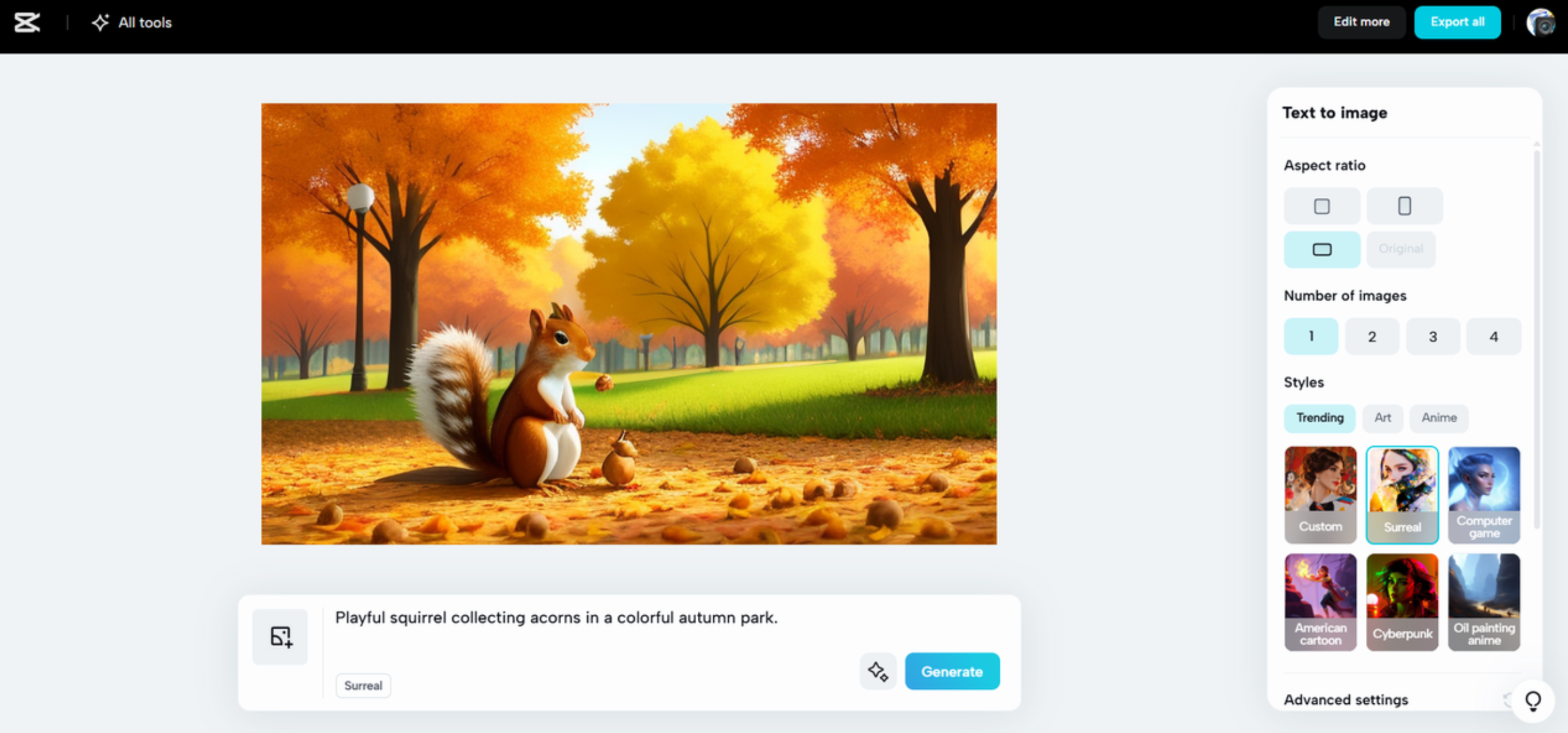 Interfaz de CapCut Web: un generador de imágenes más eficiente