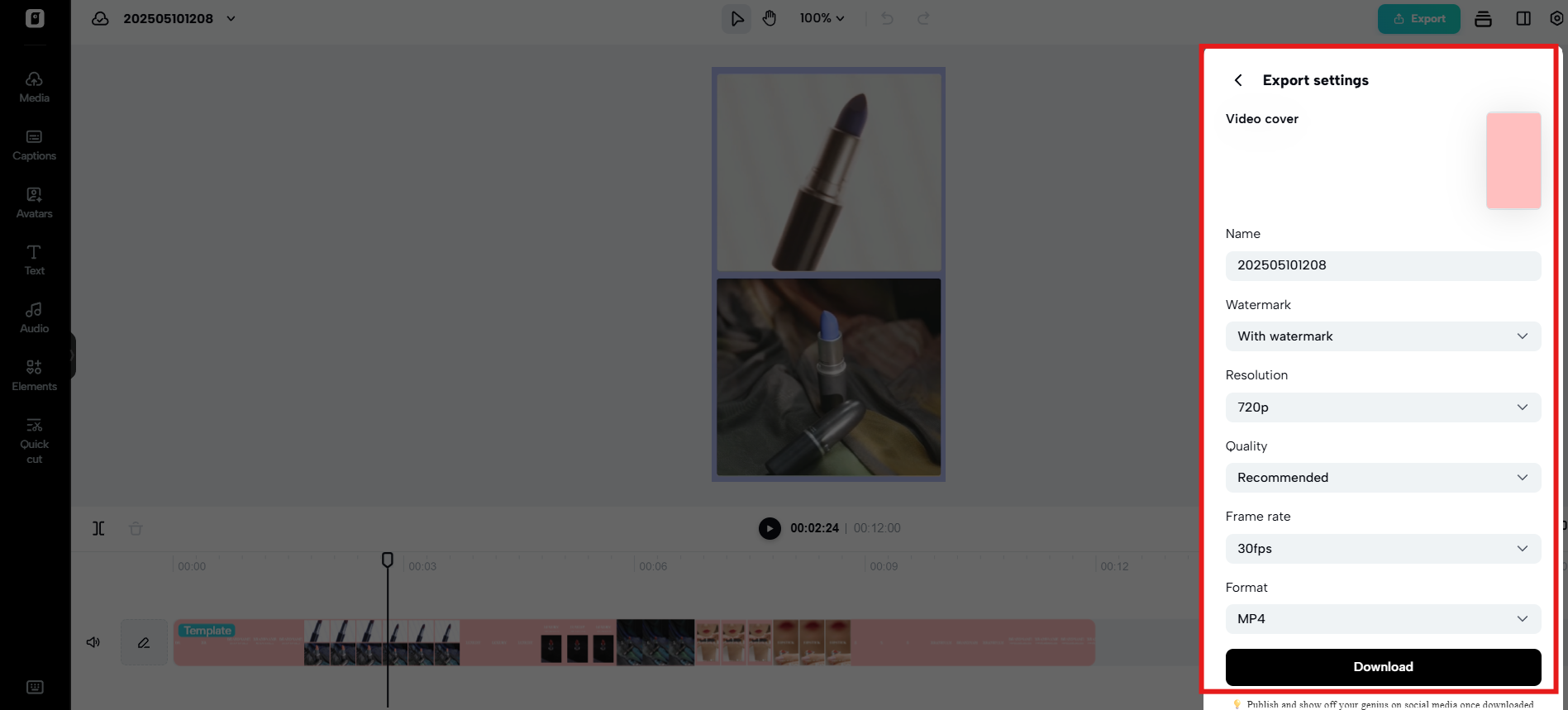 Export the video