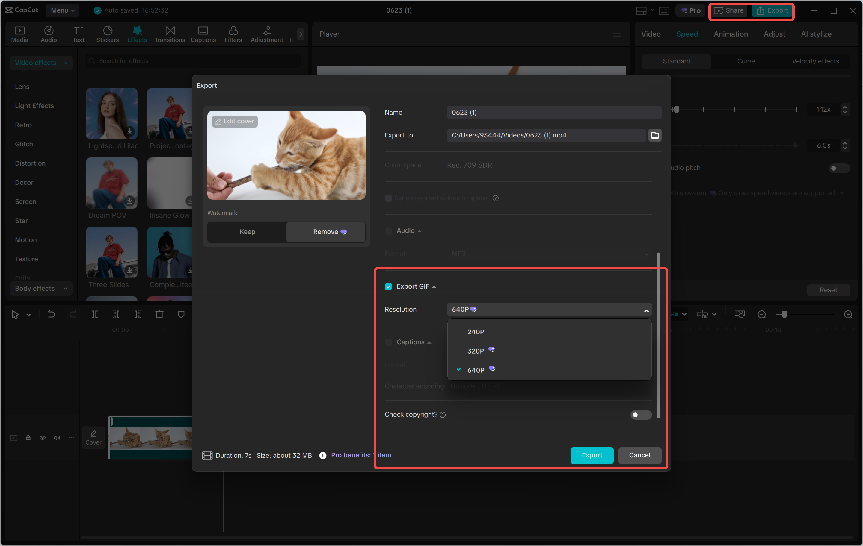 Export a GIF file from the CapCut desktop video editor