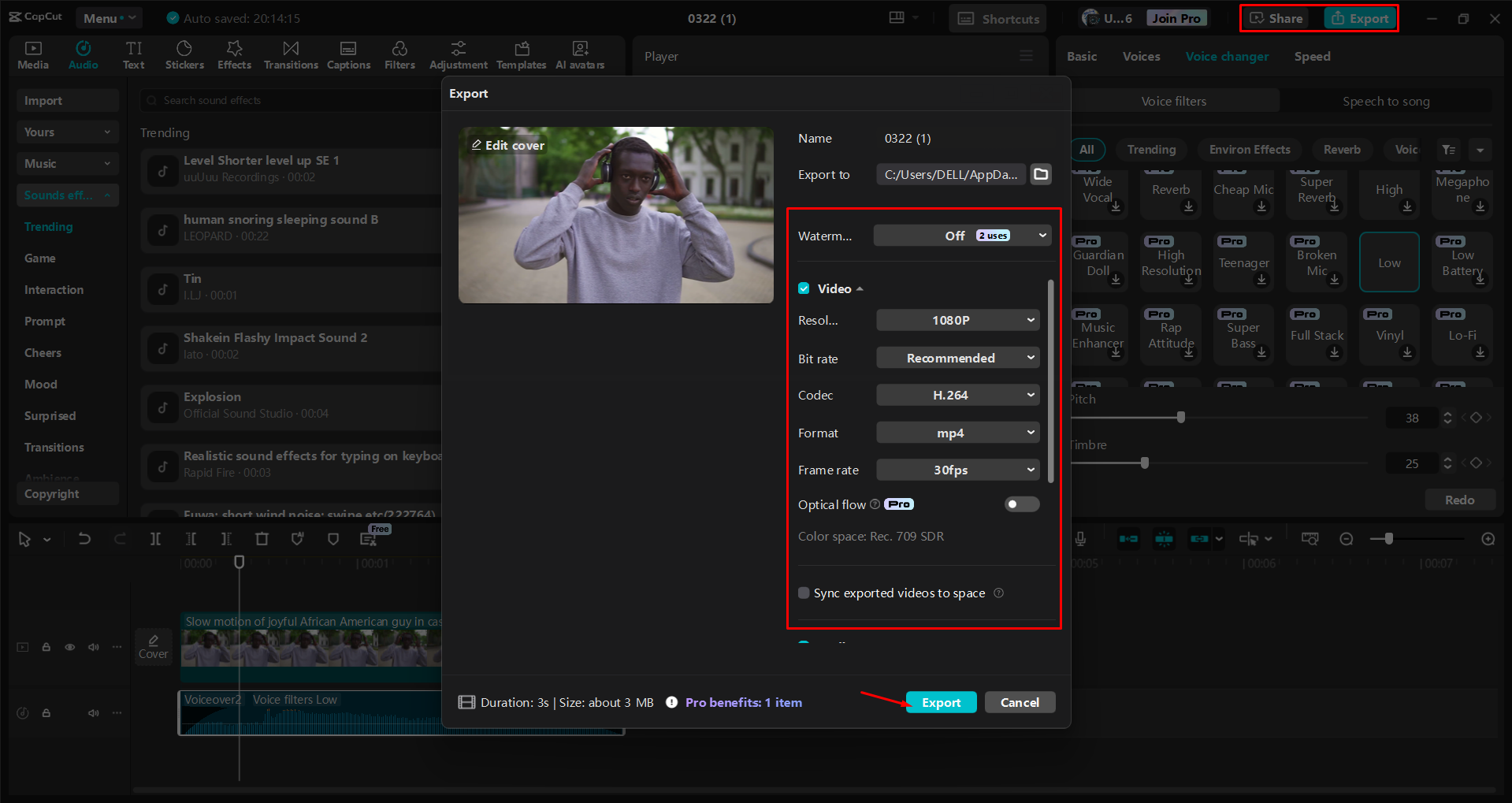 Exportieren eines Videos aus dem CapCut Desktop-Video-Editor