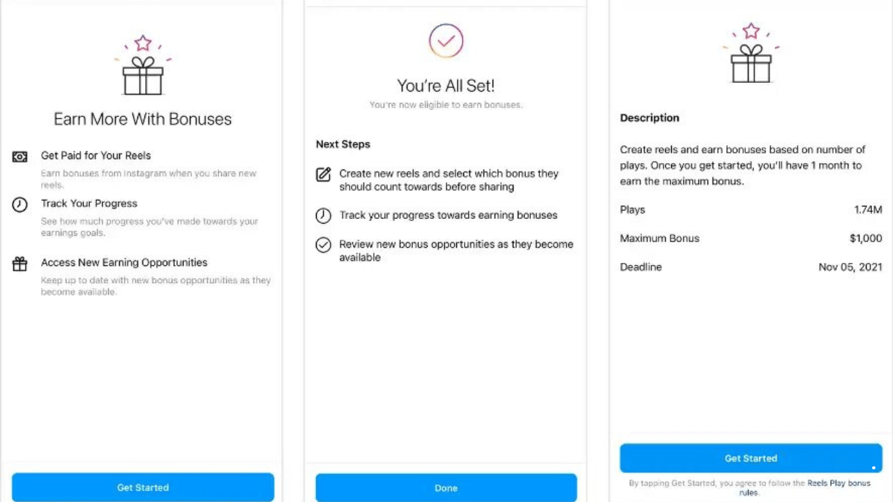 Instagram Reel Bonus hesabının nasıl kurulacağını gösteriyor
