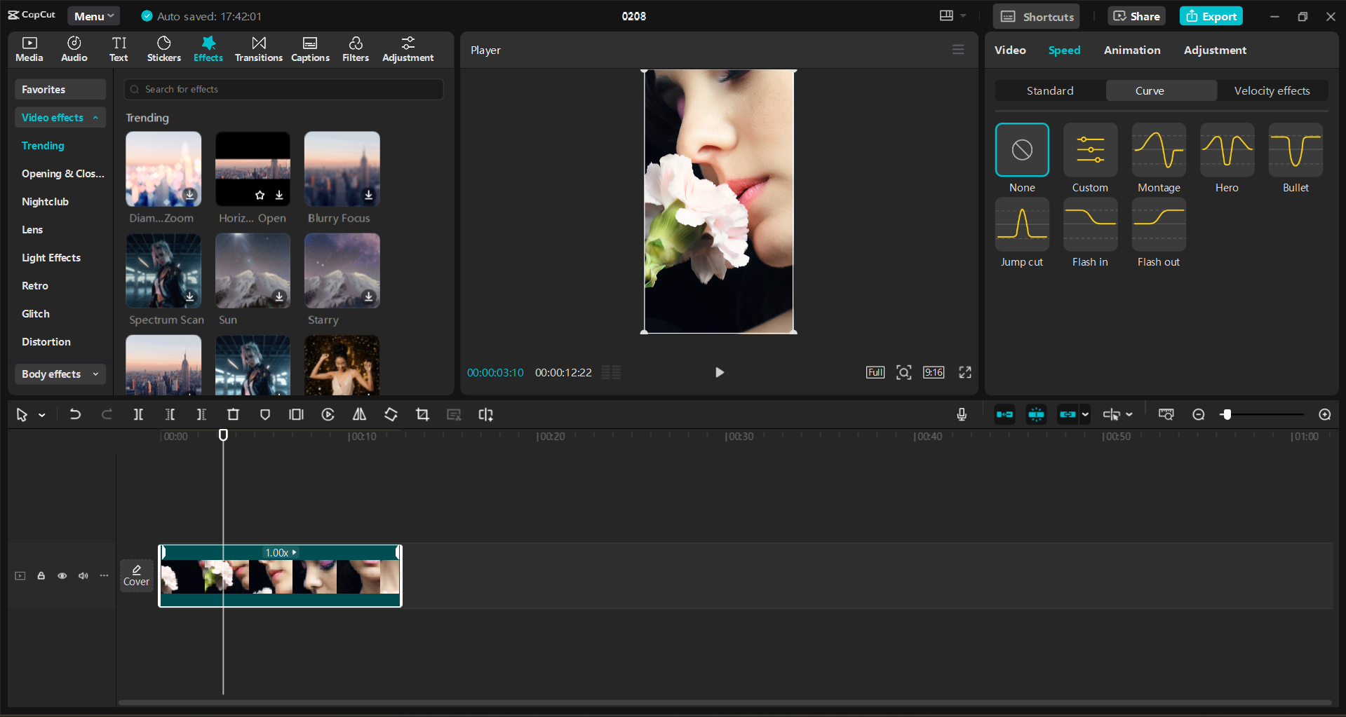 L'interfaccia dell' CapCut editor video desktop - uno strumento facile da usare per apportare modifiche estetiche alla bobina